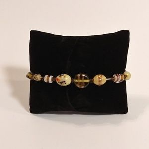 Brown and Gold Glass Bead Stretch Bracelet